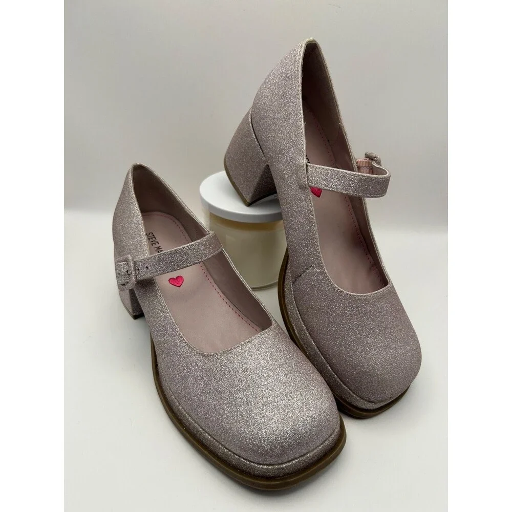 Steve Madden JDRAMA Girls Mary Janes Platform Glitter Pink Size 6 NEW